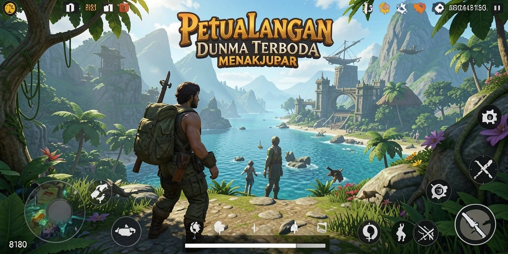 Tangkapan layar gameplay <strong>8180</strong> yang menampilkan eksplorasi dunia terbuka yang luas.
