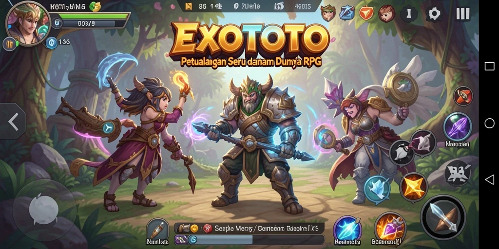 Screenshot gameplay EXOTOTO menampilkan aksi pertarungan yang intens.