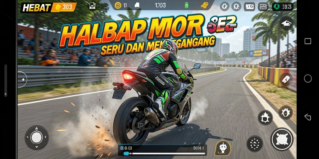 Tampilan gameplay seru HEBAT303 dengan balapan motor yang menegangkan.