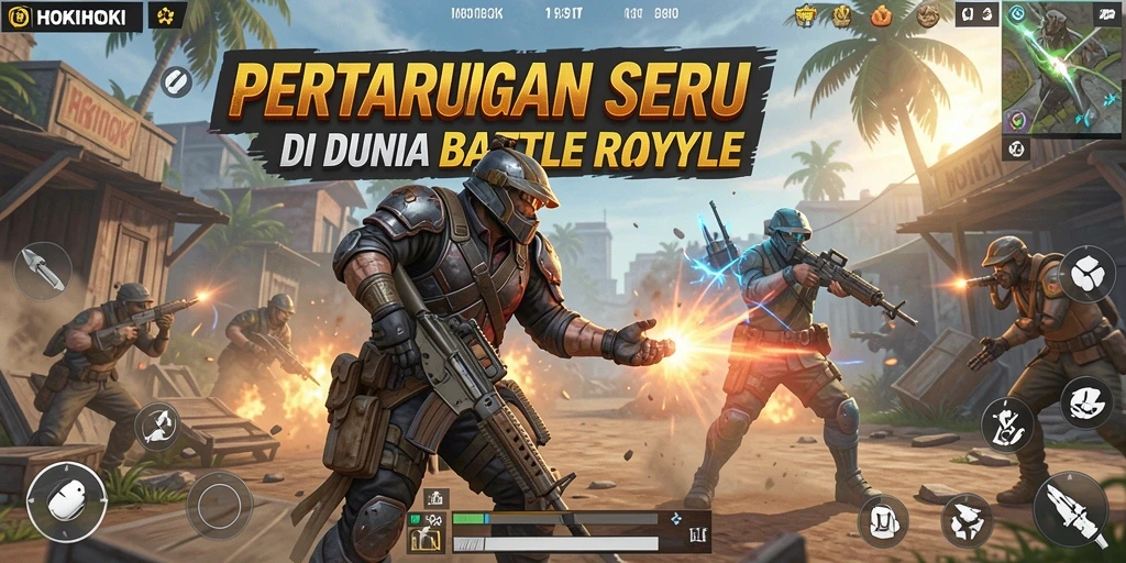 Screenshot gameplay HOKIHOKI yang mendebarkan dalam pertempuran Battle Royale.