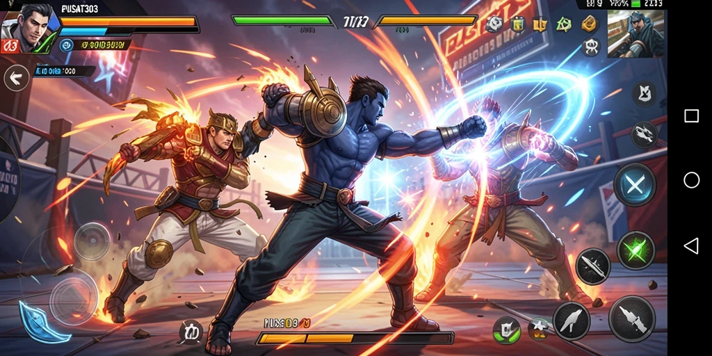 Tampilan menakjubkan dari gameplay PUSAT303 saat pertarungan berlangsung.