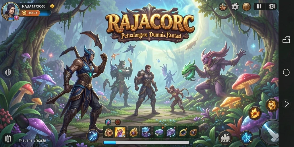 Screenshot utama RAJACORC menampilkan aksi petualangan yang seru.