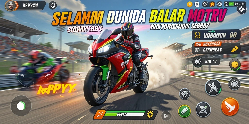 Screenshot utama RPYYY menampilkan aksi balap motor yang mendebarkan.